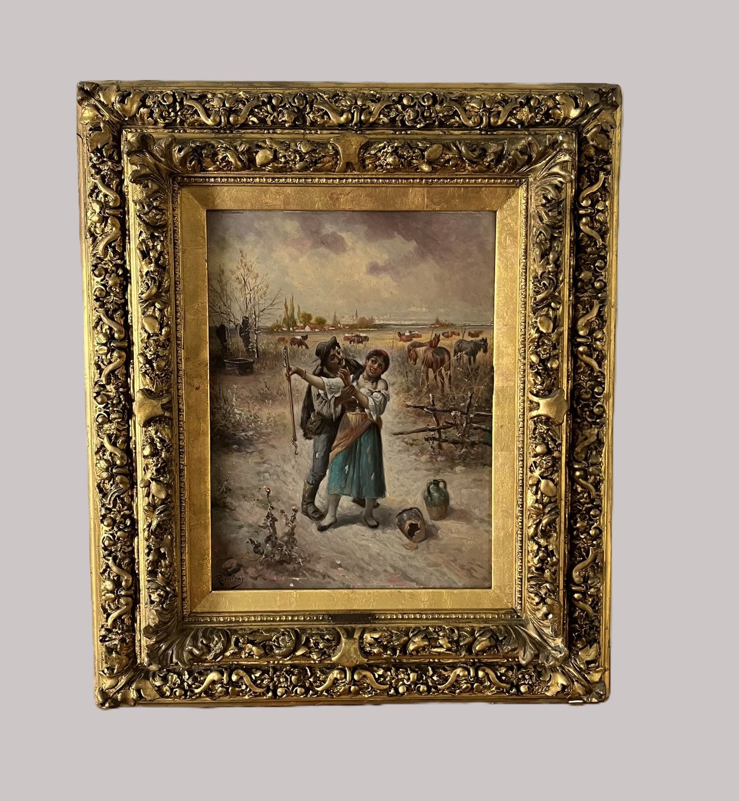 Pair Of Antique Oil On Boards Signed. R Palnay photo for sale