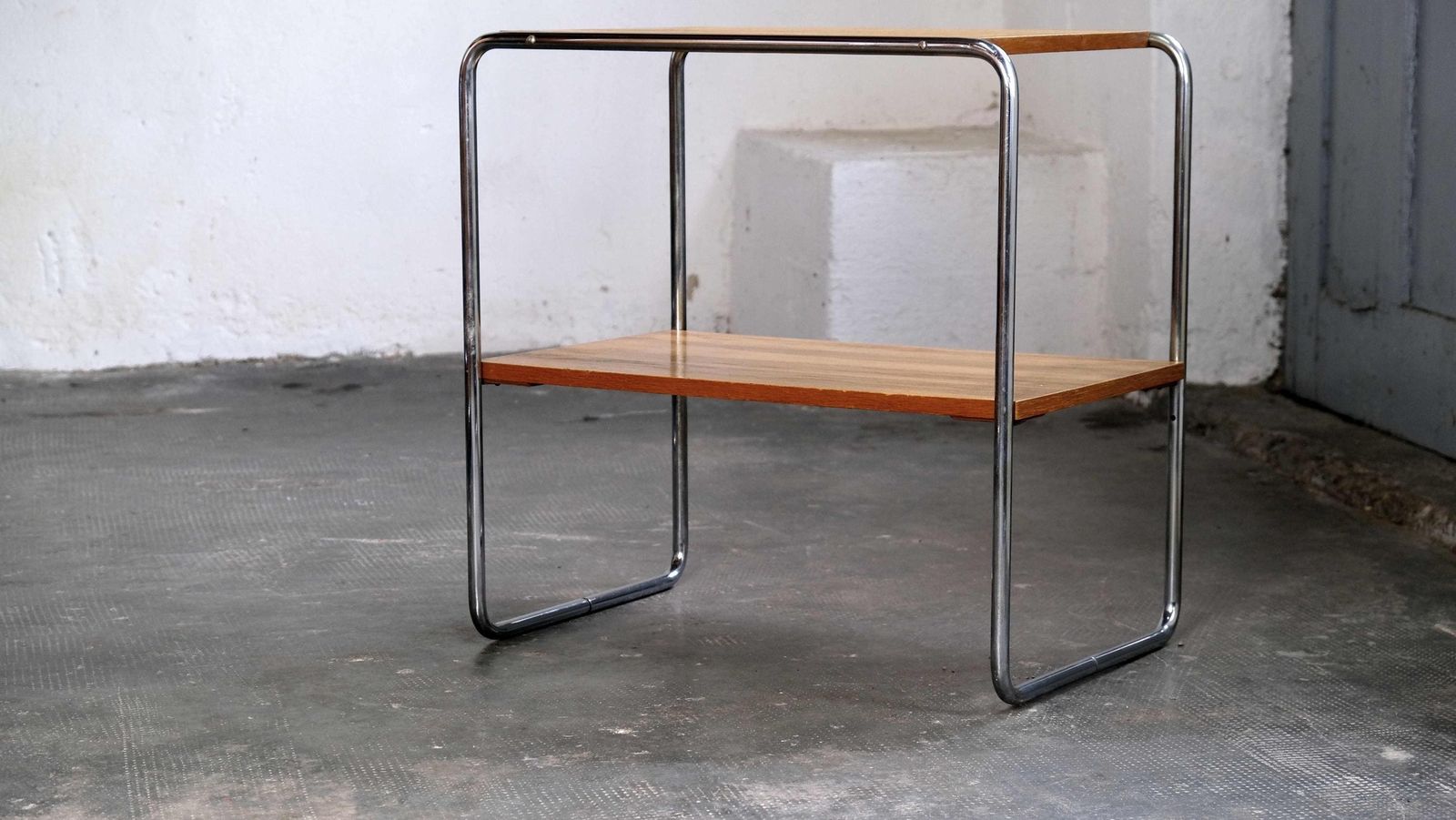 Bauhaus Shelf / Side Table With Chrome Plated Steel Tube Frame #61 photo 704.0