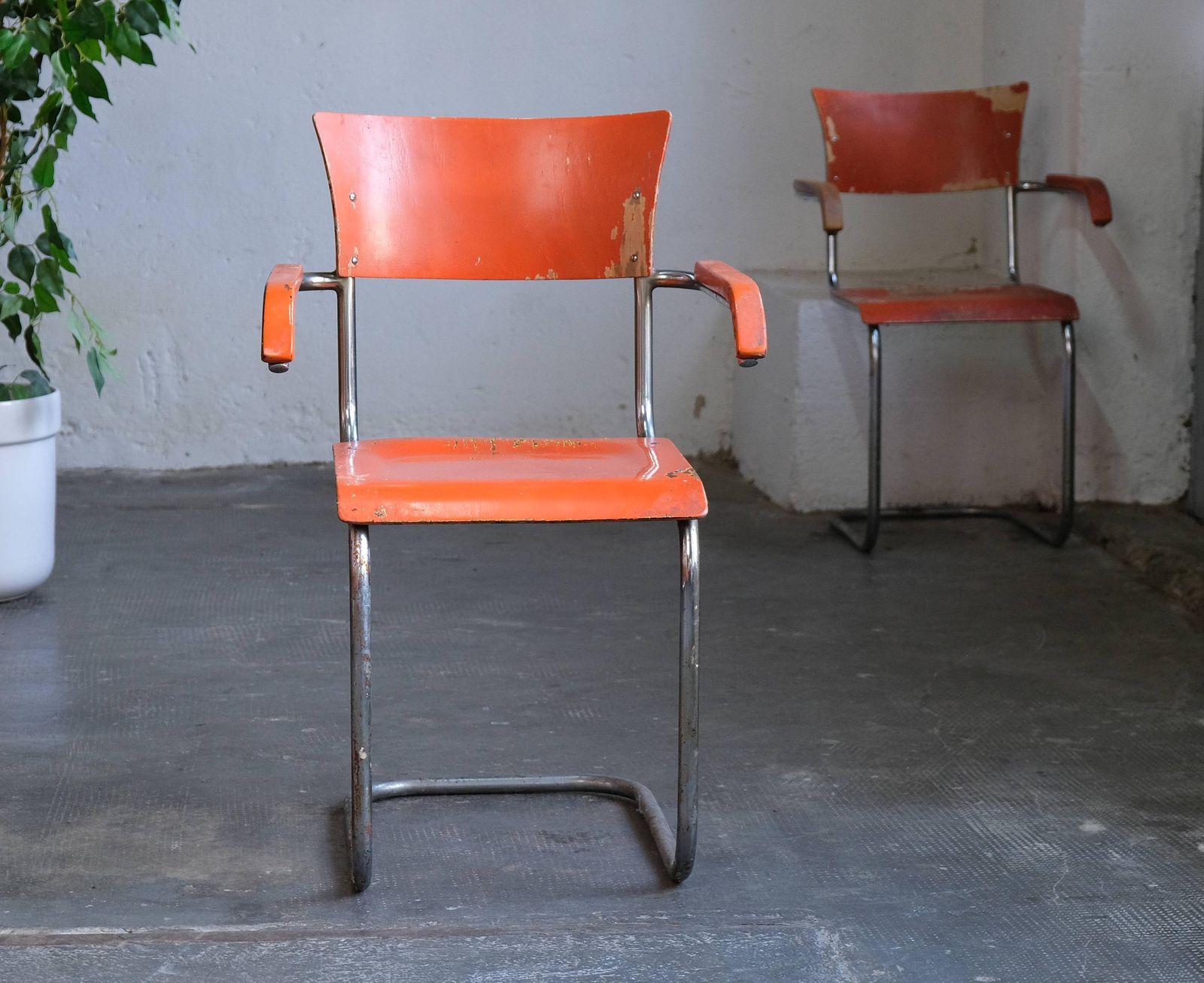 Bauhaus Cantilever Chair With Armrests In Orange From The 1930s photo furniture