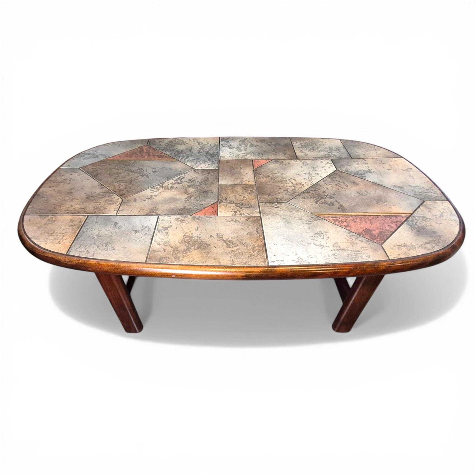 Brutalist Slate Coffee Table Paul Kingma Style Vintage 1970s Stone Copper Mosaic Mid Century Modern Large Statement Table photo 495.0