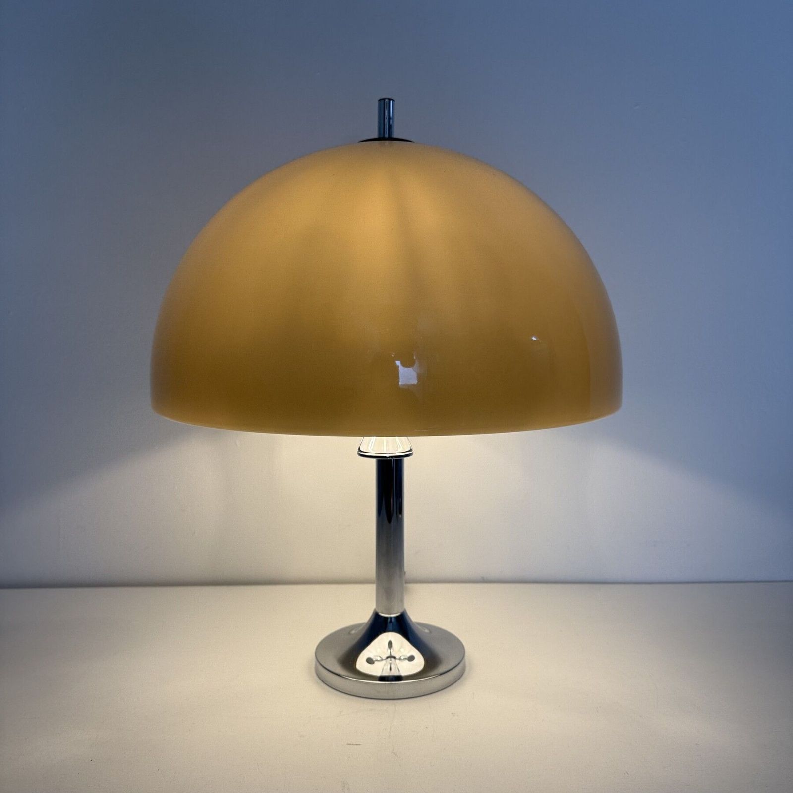 Mid Century Mushroom Table Lamp With Chrome Base , 1970s photo Lighting