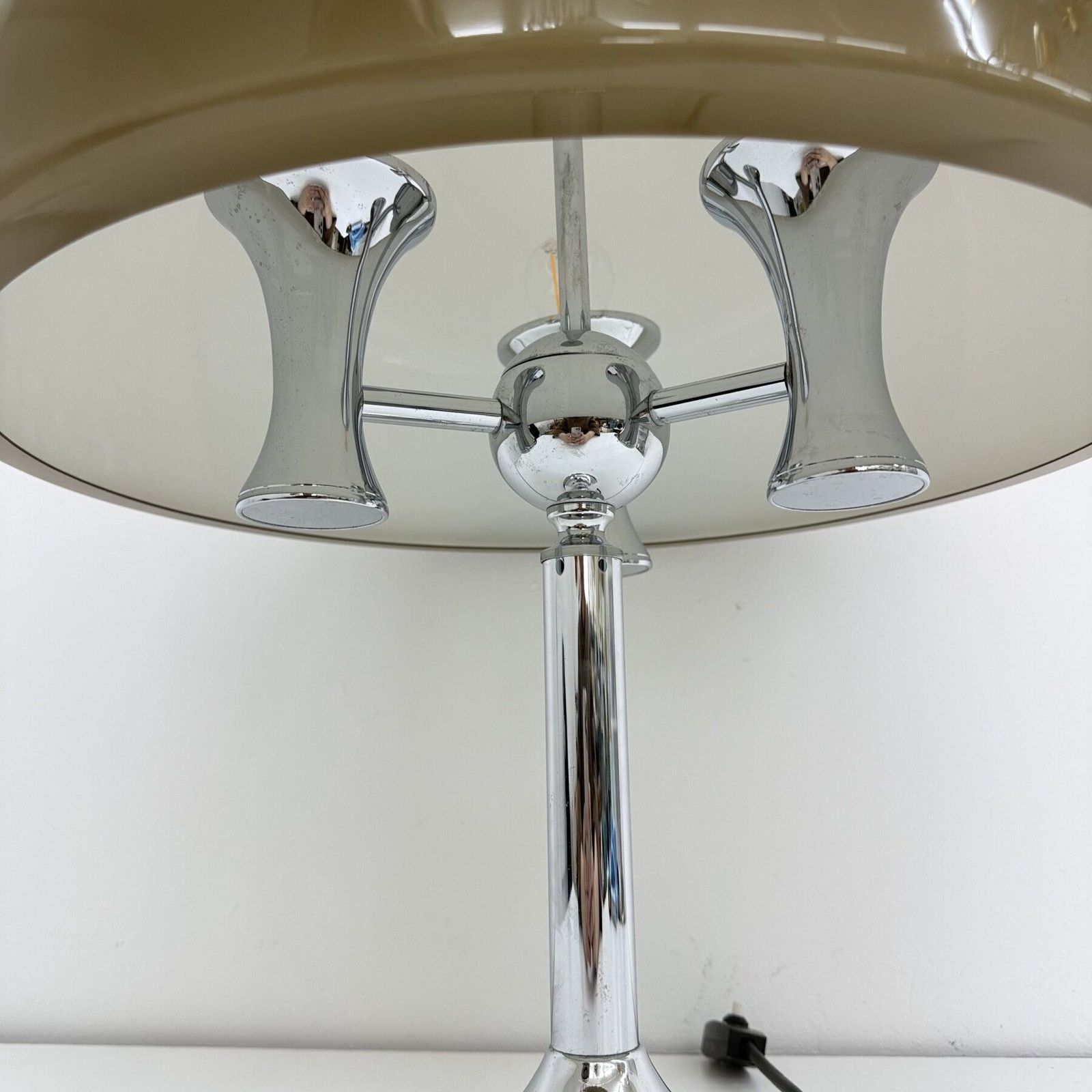Mid Century Mushroom Table Lamp With Chrome Base , 1970s photo vinterior