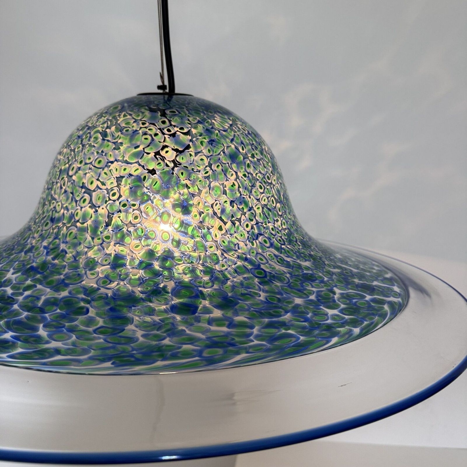 Blauwe Murano glazen hanglamp Neverrino van Gae Aulenti voor Vistosi, Italië, jaren 1970 photo Verlichting