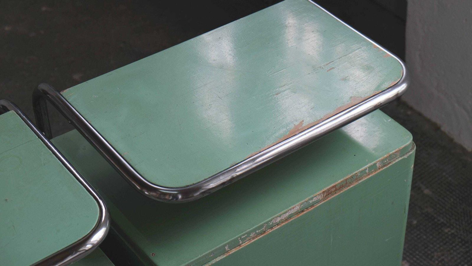 Set Of Two Bauhaus Bedside Tables In Mint Green photo 1351.0
