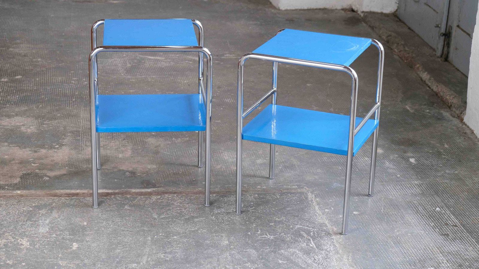 Set Of Two Bauhaus Bedside Tables By Mücke Melder In Blue