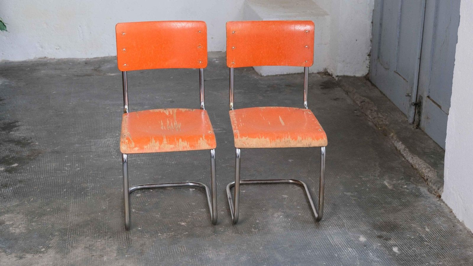 One Of Two Bauhaus Cantilever Chairs By Vichr In Orange