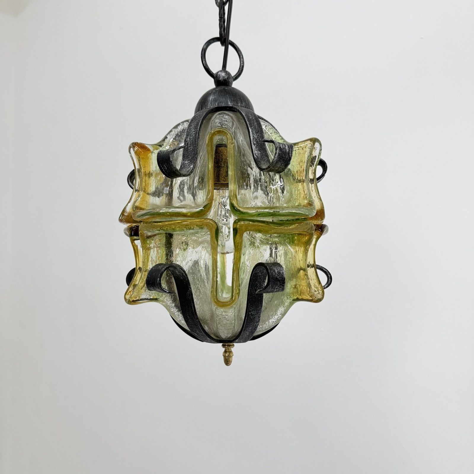 Brutalist Glass And Iron Hanging Lamp , 1970s Hanging Lamp 1970s/