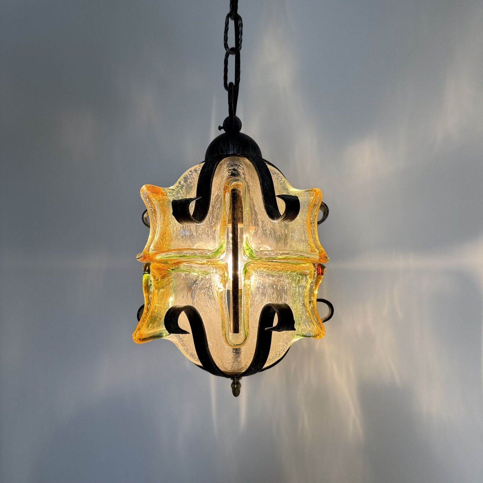 Brutalist Glass And Iron Hanging Lamp , 1970s Hanging Lamp 1970s/ photo furniture