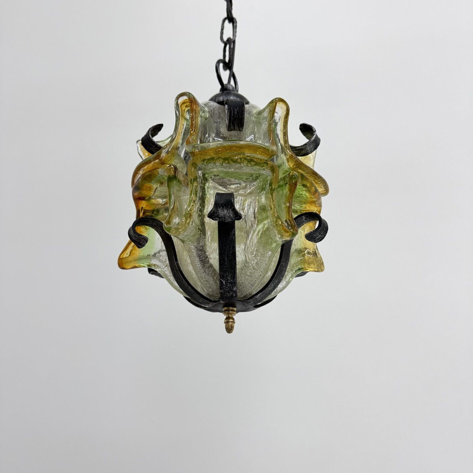 Brutalistische hanglamp van glas en ijzer, jaren 1970 photo vintage