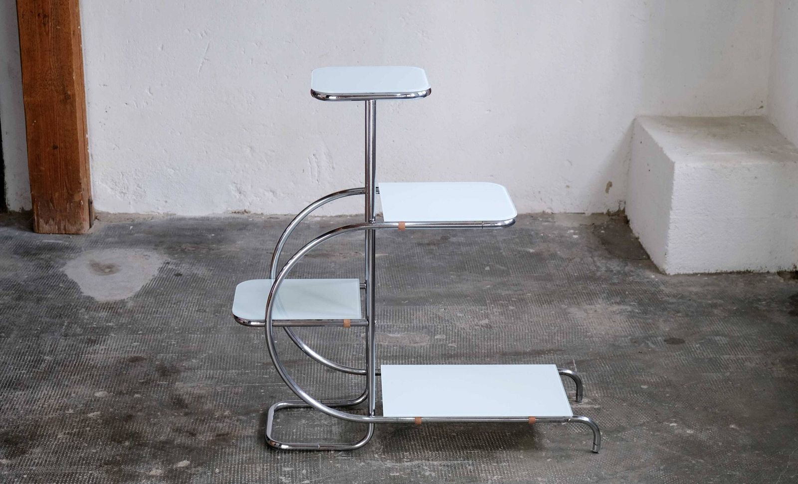 Large Bauhaus Style Tiered Serving Stand With Black Or White Glass Plates photo for sale