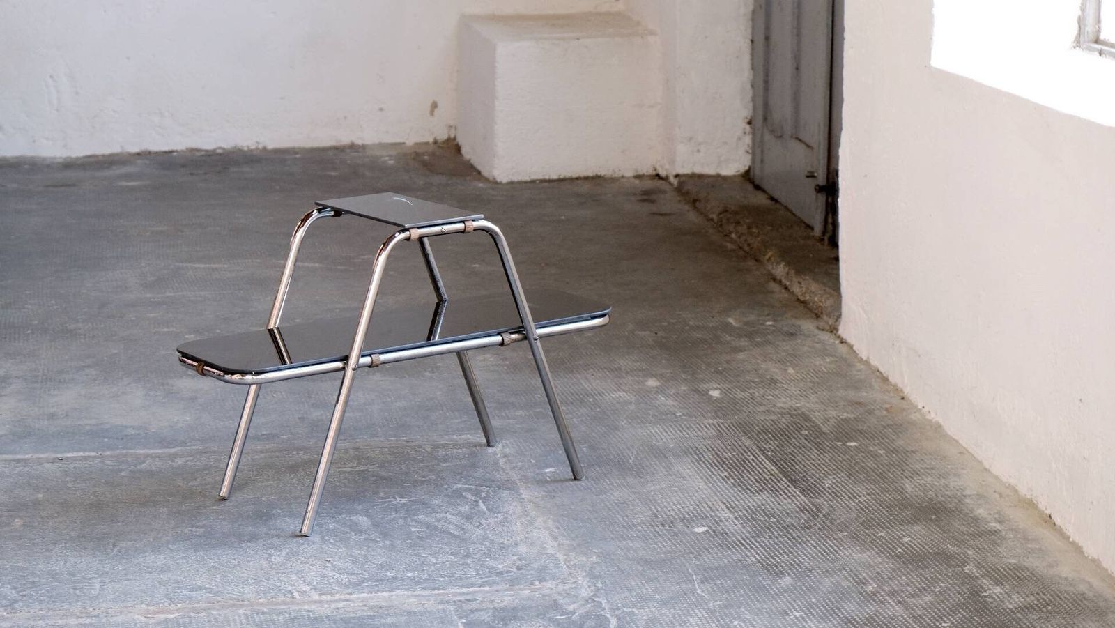 Small Bauhaus Flower Bench With Black Glass Plates photo furniture