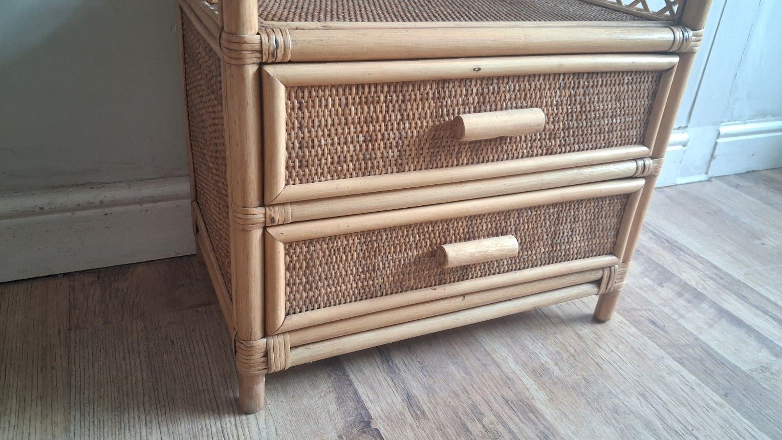 photo for sale Superb 1970's Bamboo And Rattan  Chest / Cabinet /Nightstand/Drawers  In Vgc