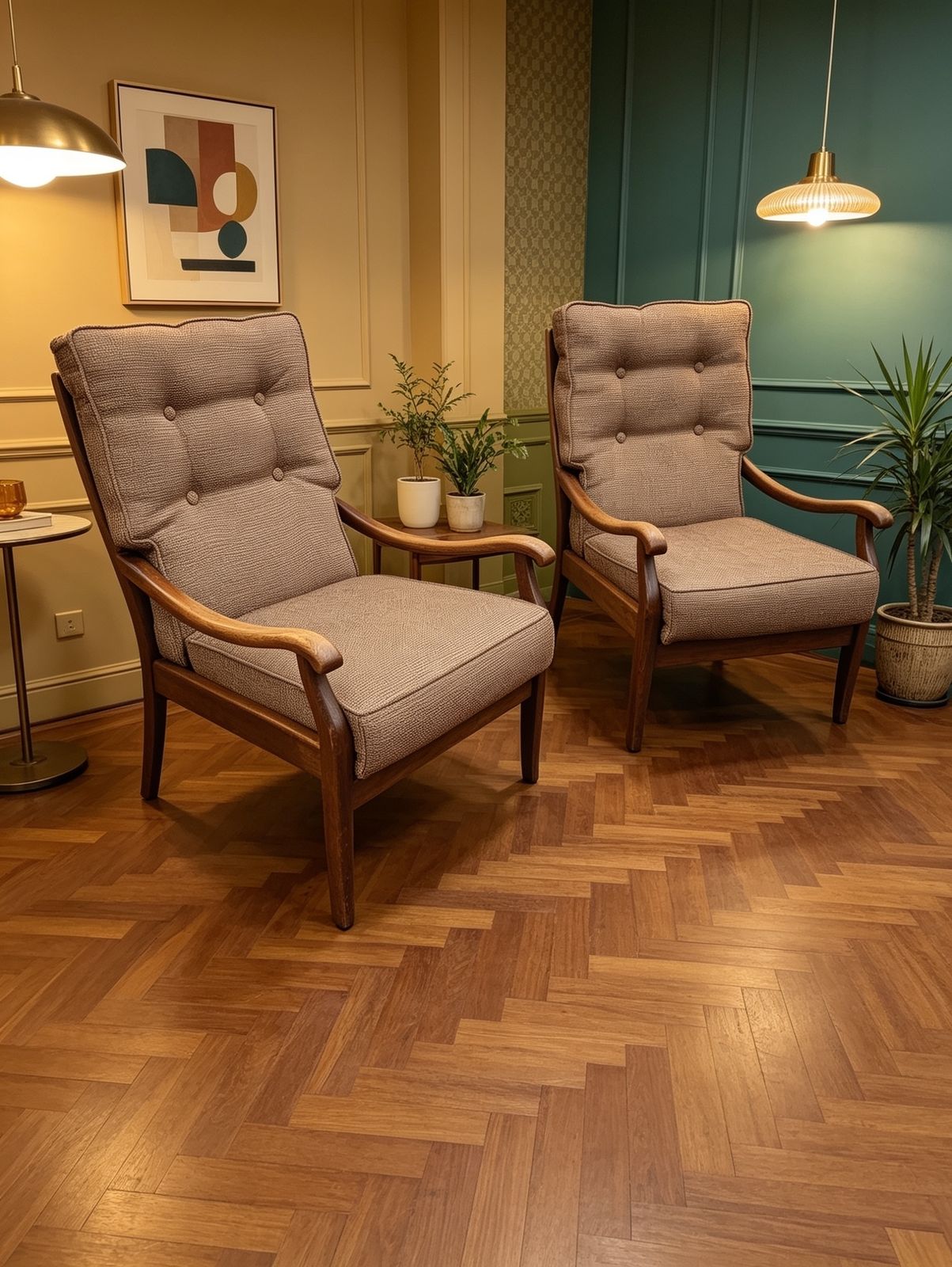 Mid Century Pair Of Cintique Fire Side Chairs