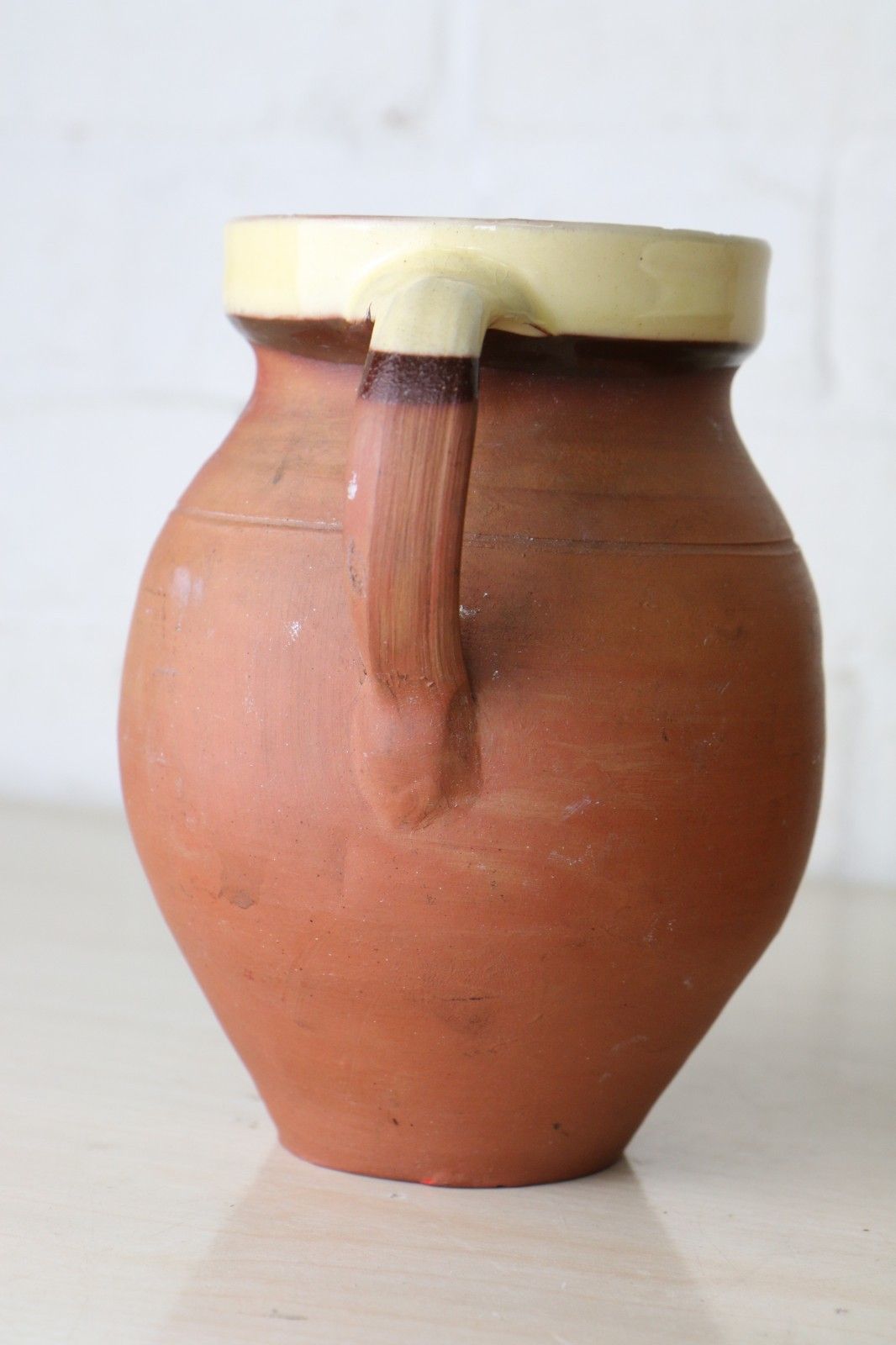 Two Antique 19th Century Jugs Terracotta Slip Glazed Internally With A Cream Rim photo vinterior