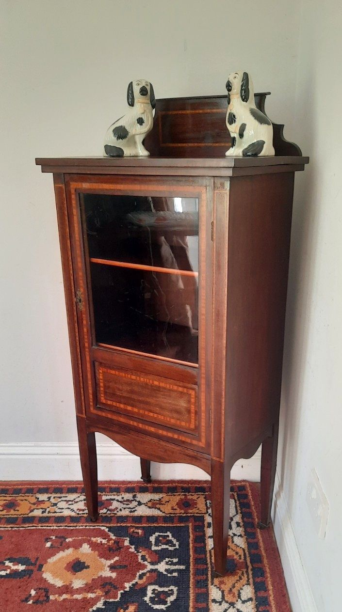 Antique Edwardian Mahogany Inlaid Glazed Display Cabinet With Key photo furniture