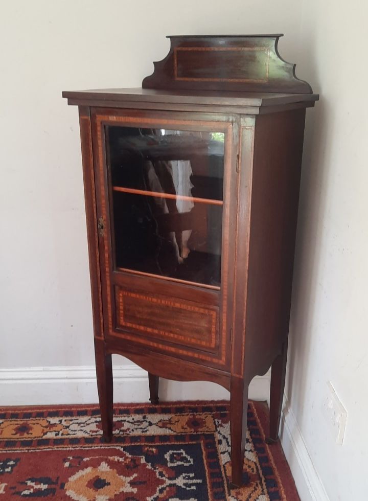 Antique Edwardian Mahogany Inlaid Glazed Display Cabinet With Key photo for sale