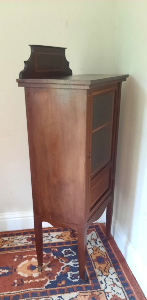 Antique Edwardian Mahogany Inlaid Glazed Display Cabinet With Key photo vintage