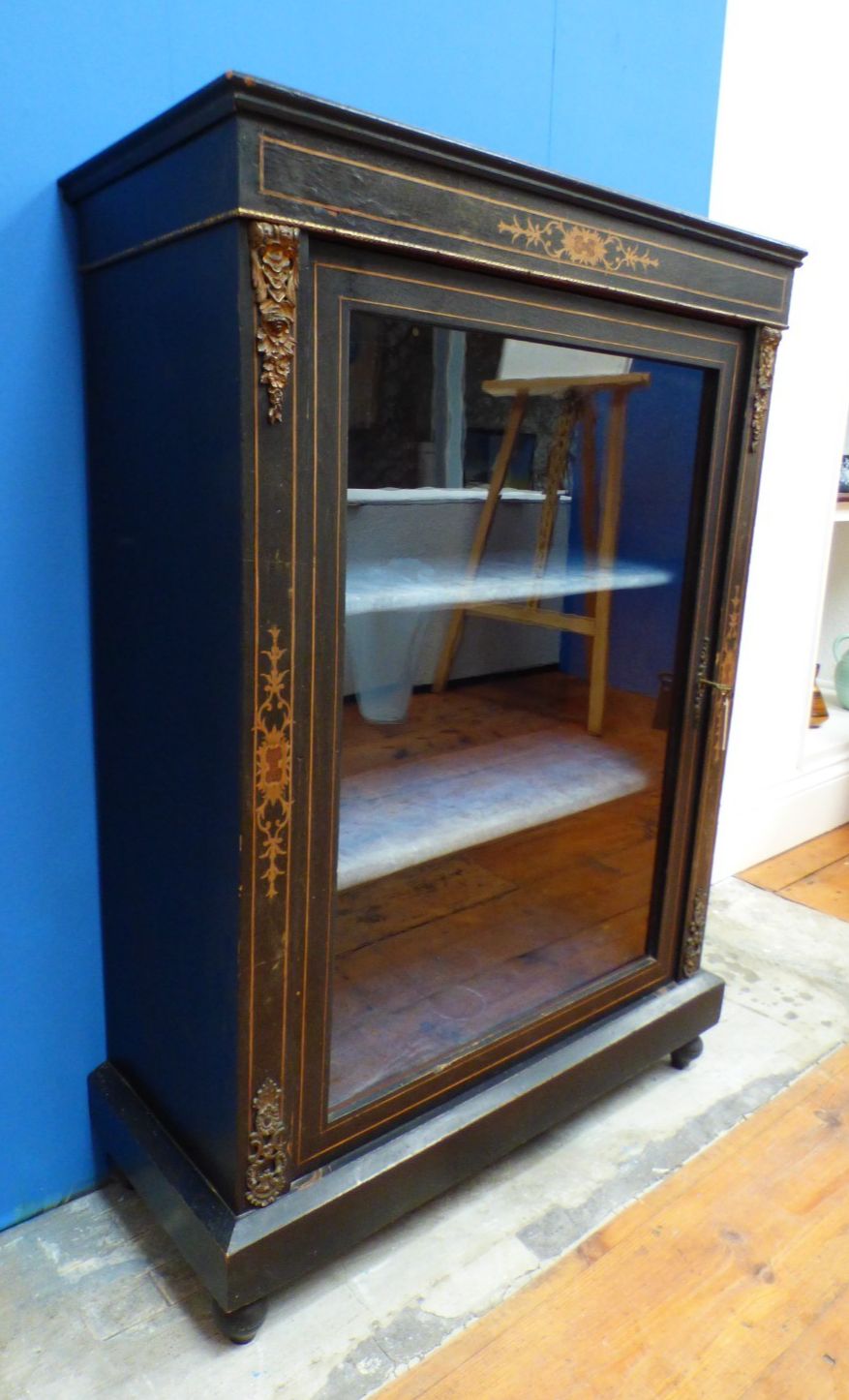 Victorian Ebonised Pier Display Glazed Cabinet Ornate Details Uk Delivery photo furniture