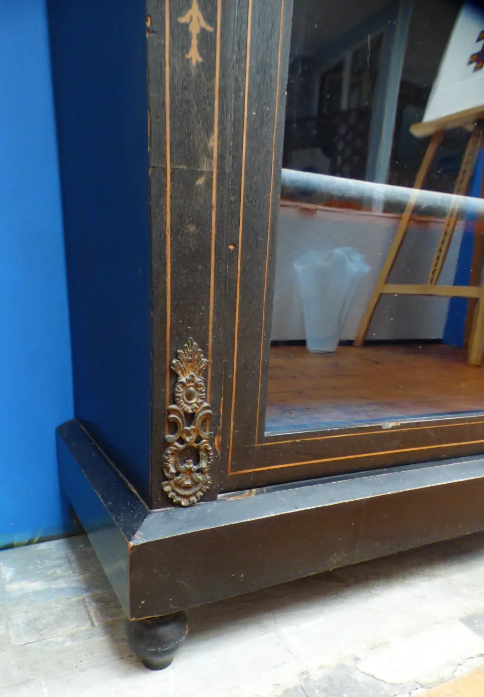 photo buy Victorian Ebonised Pier Display Glazed Cabinet Ornate Details Uk Delivery