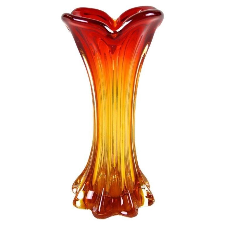 20th Century Murano Glass Vase, Mid Century   Red / Orange, It Ca. 1960/70 photo furniture