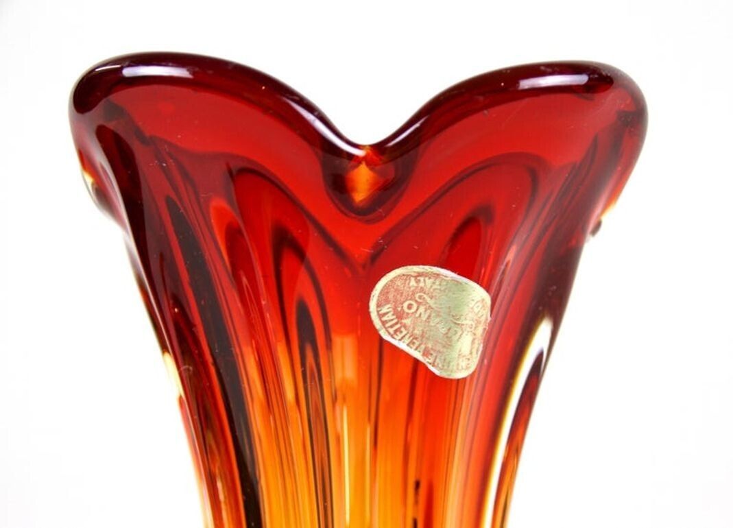 20th Century Murano Glass Vase, Mid Century   Red / Orange, It Ca. 1960/70 photo buy
