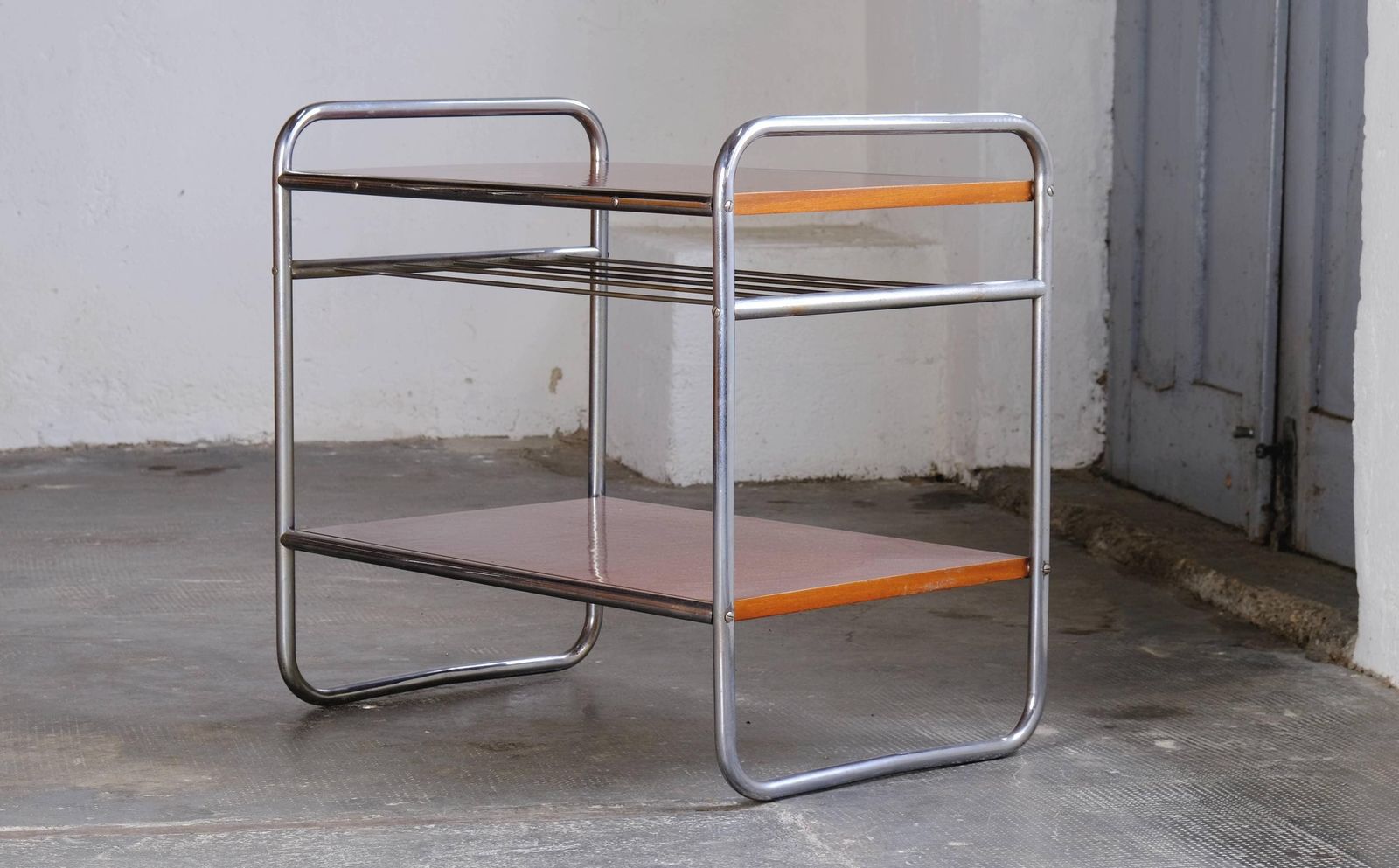 Bauhaus Side Table / Art Deco Shelf Made Of Steel Tubes