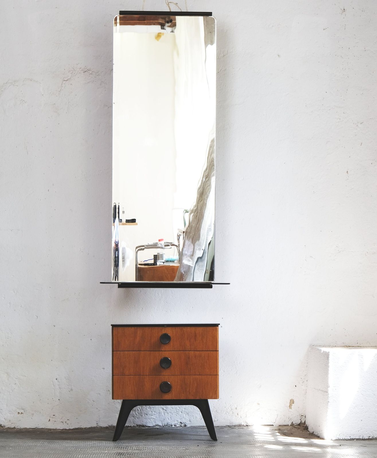 Set Of Two Mid Century Bedside Tables And A Chest Of Drawers With Mirror photo for sale