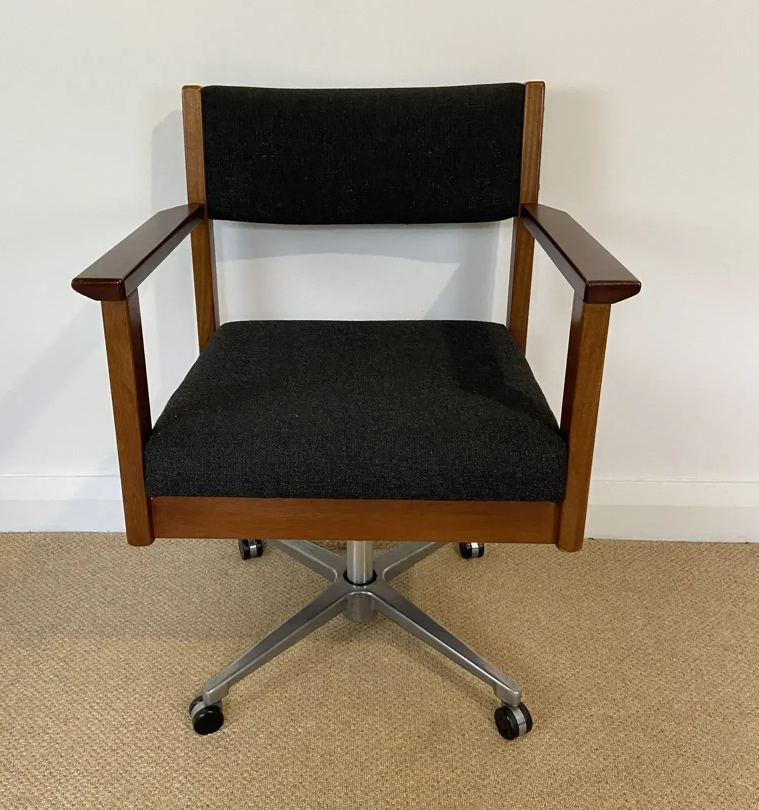 Mid Century Teak Height Adjustable Swivel Office Chair By Doerner Of Canada photo for sale