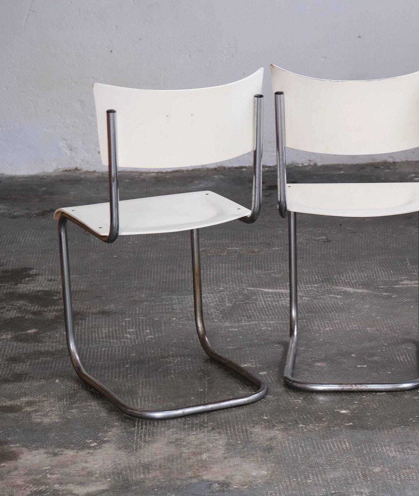 1 Of 2 Bauhaus Cantilever Chairs After Mart Stam, S 43 White Lacquered photo 417.0