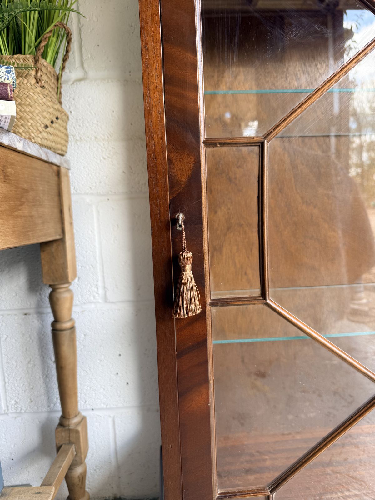 Handsome Vintage Glass Front China Cabinet   Astragal Glazing   Flame Mahogany photo for sale