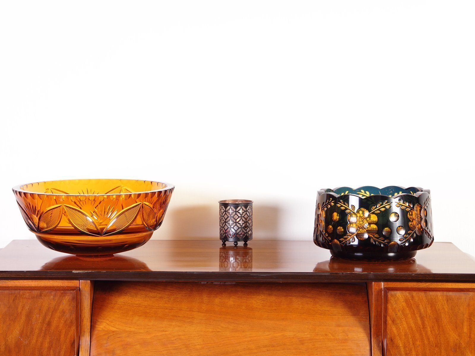 Home Decor Bohemian Amber  Glass Bowl, Czechoslovakia, 1940s photo