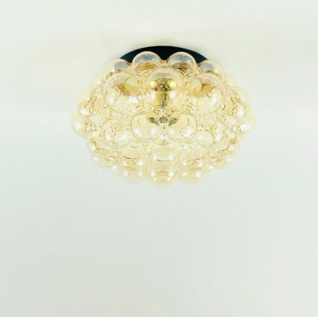 Pair Of Large Mid Century Amber Bubble Glass Ceiling Lights By Helena Tynell For Limburg, Germany, 1960s/1970s photo for sale