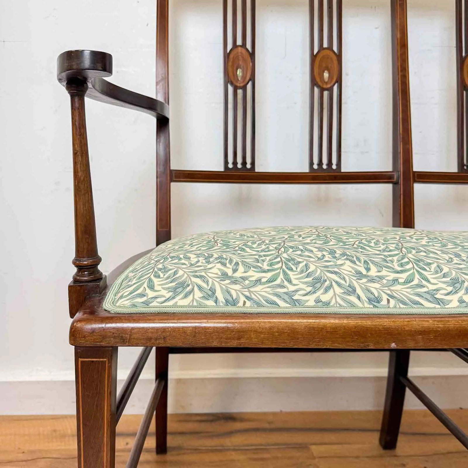 Edwardian Art Nouveau Inlaid Mahogany Settee photo 475.0