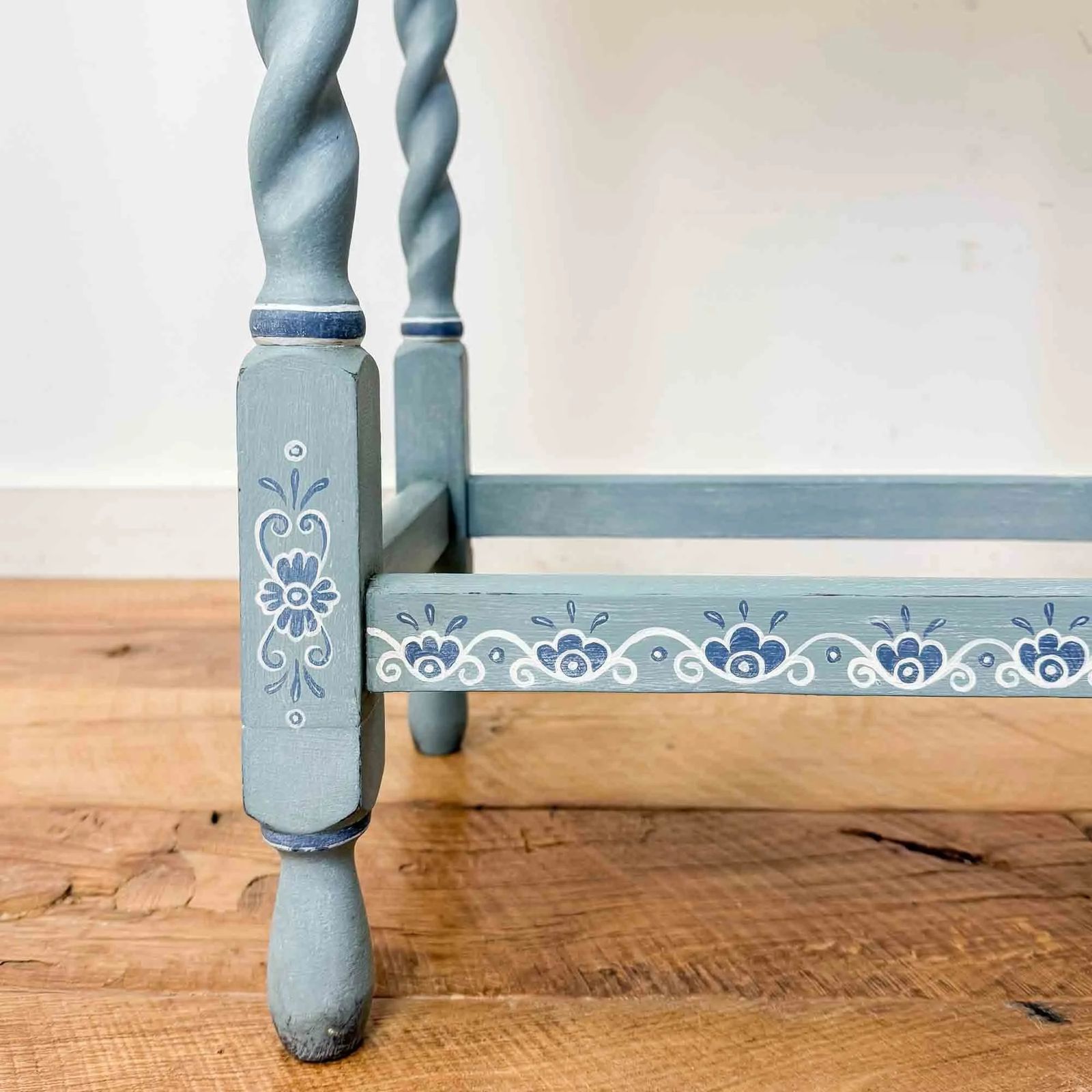 Vintage Oval Barley Twist Table With Blue & White Painted Finish photo vintage