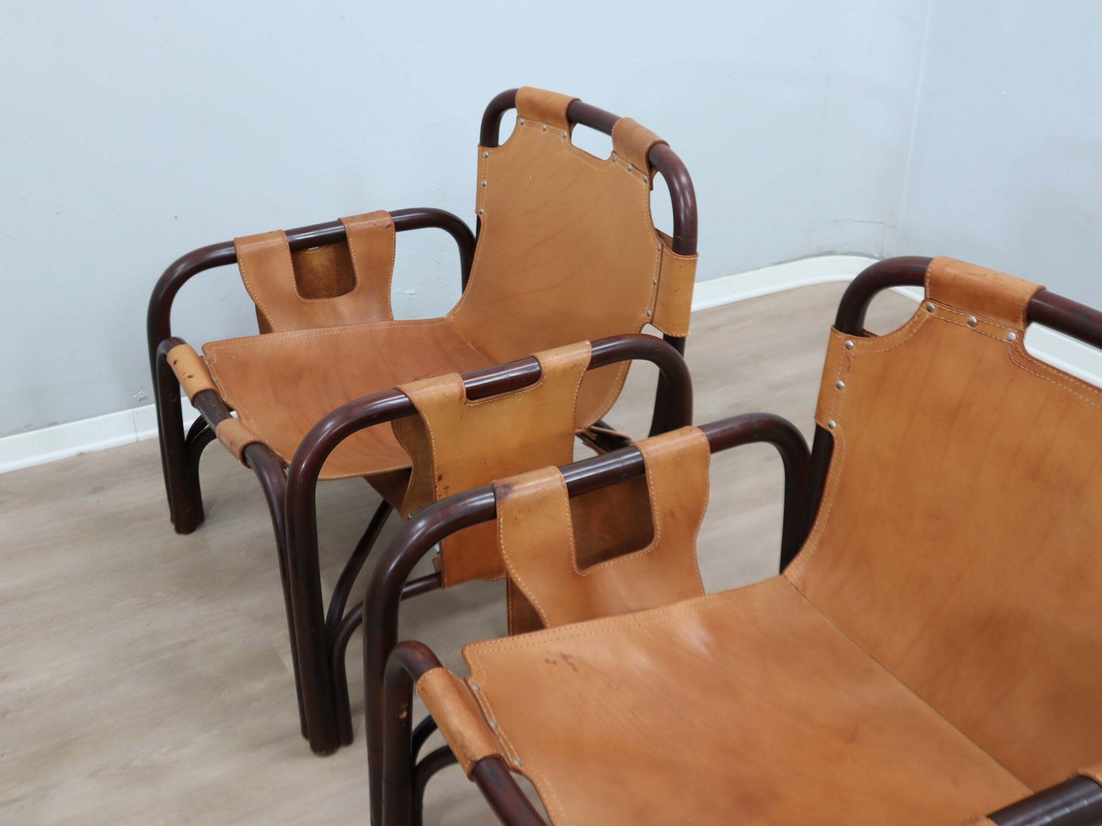 Mid Century Tito Agnoli Armchair Leather And Bamboo 1960s photo vintage