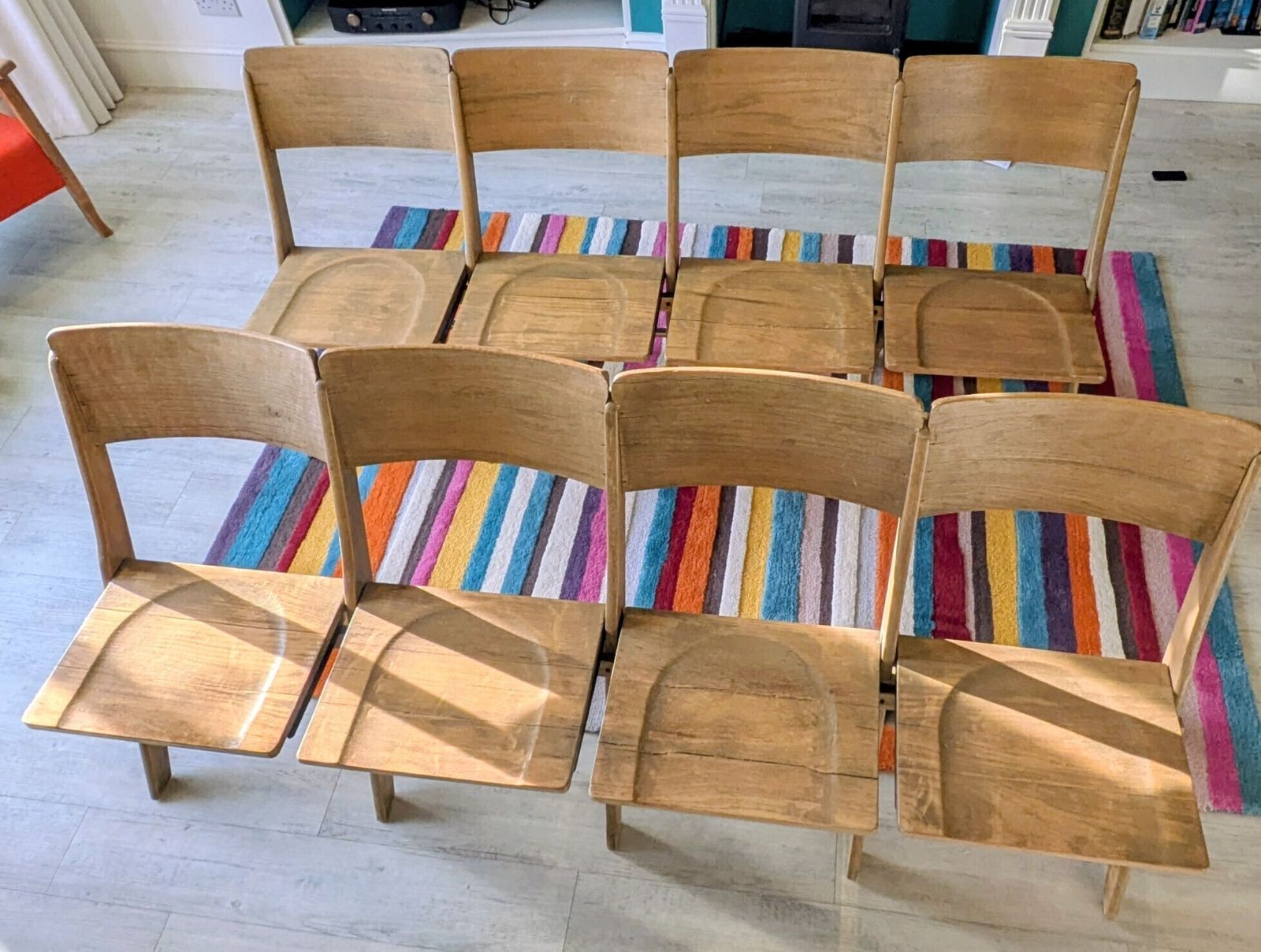 Pair Of Matching Antique Folding Bench With Flip Up Seat/ Cinema Seats photo 900.0