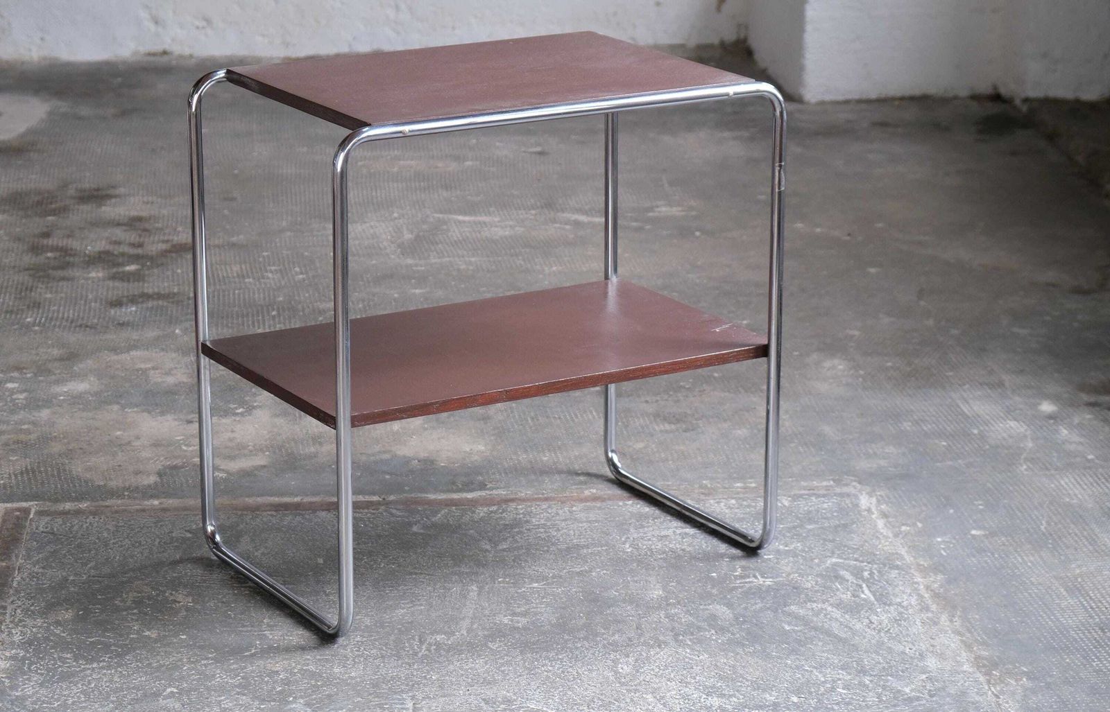 Tubular Steel Side Table With Brown Wooden Shelves photo 433.0