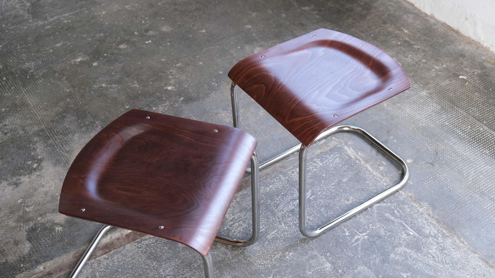 1 Of 2 Bauhaus Stools By Mart Stam In Dark Brown