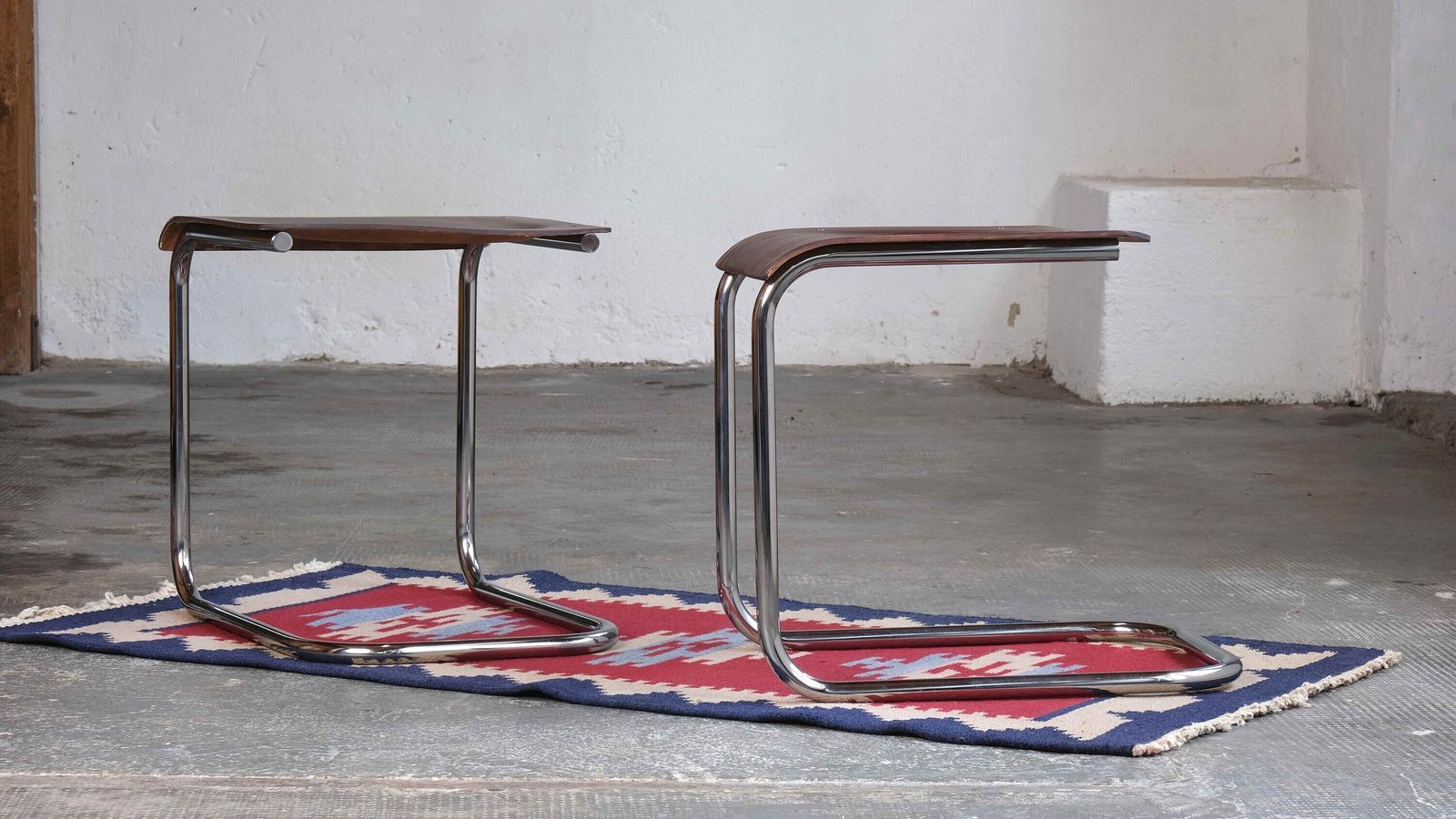 1 Of 2 Bauhaus Stools By Mart Stam In Dark Brown photo furniture