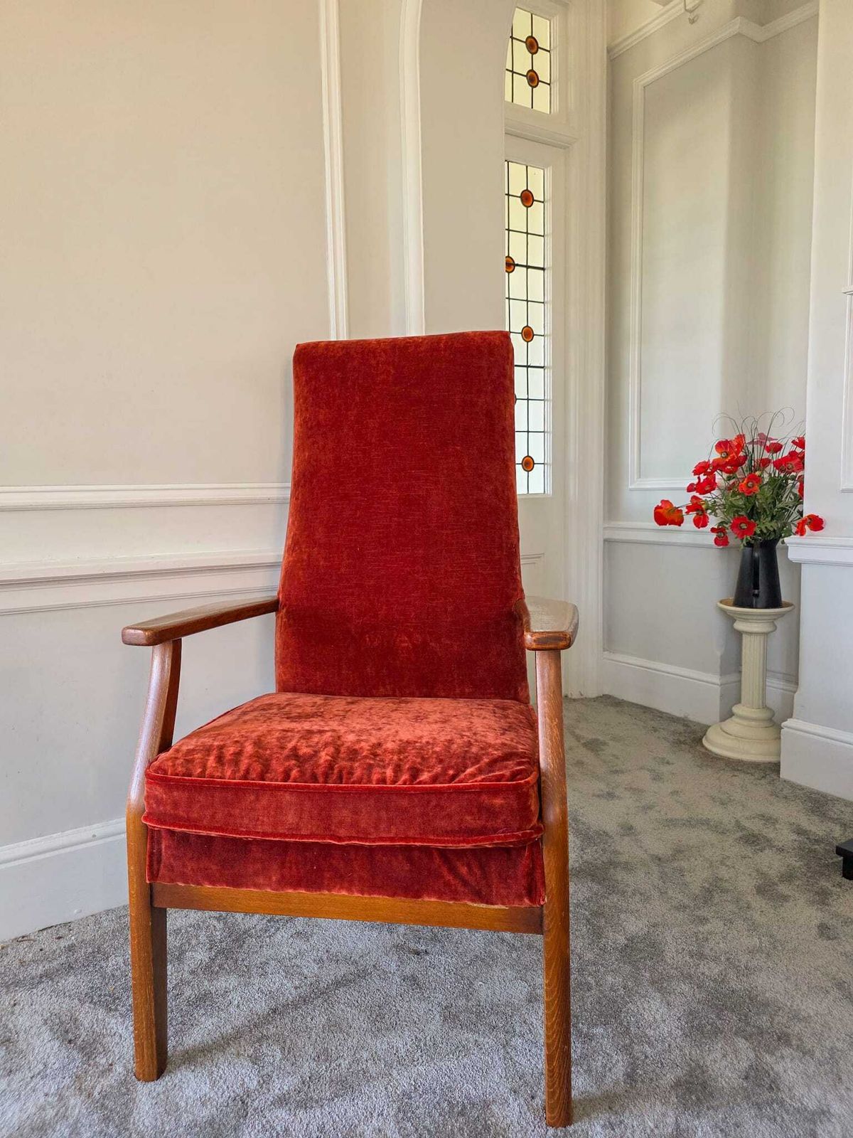 Parker Knoll Iconic, Highback Armchair Pk928 9 Newly Reupholstered In 'Linwood' Velvet. In Excellent Condition