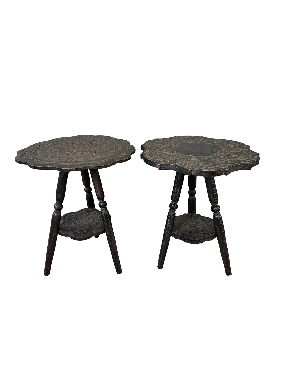 Pair Of Early 20th Century Anglo Indian Hand Carved Hardwood Side Tables photo furniture