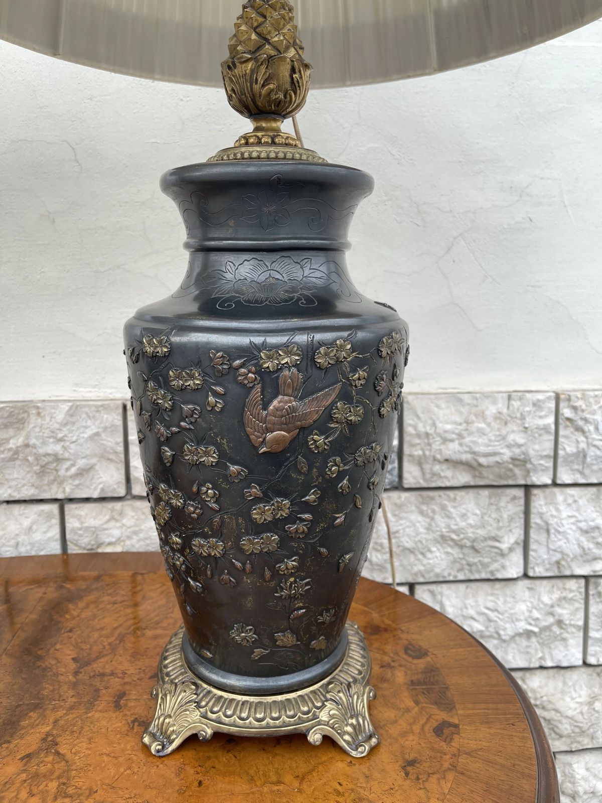 Pair Of Japanese Meiji Period Bronze Inlaid Table Lamps. photo Lighting