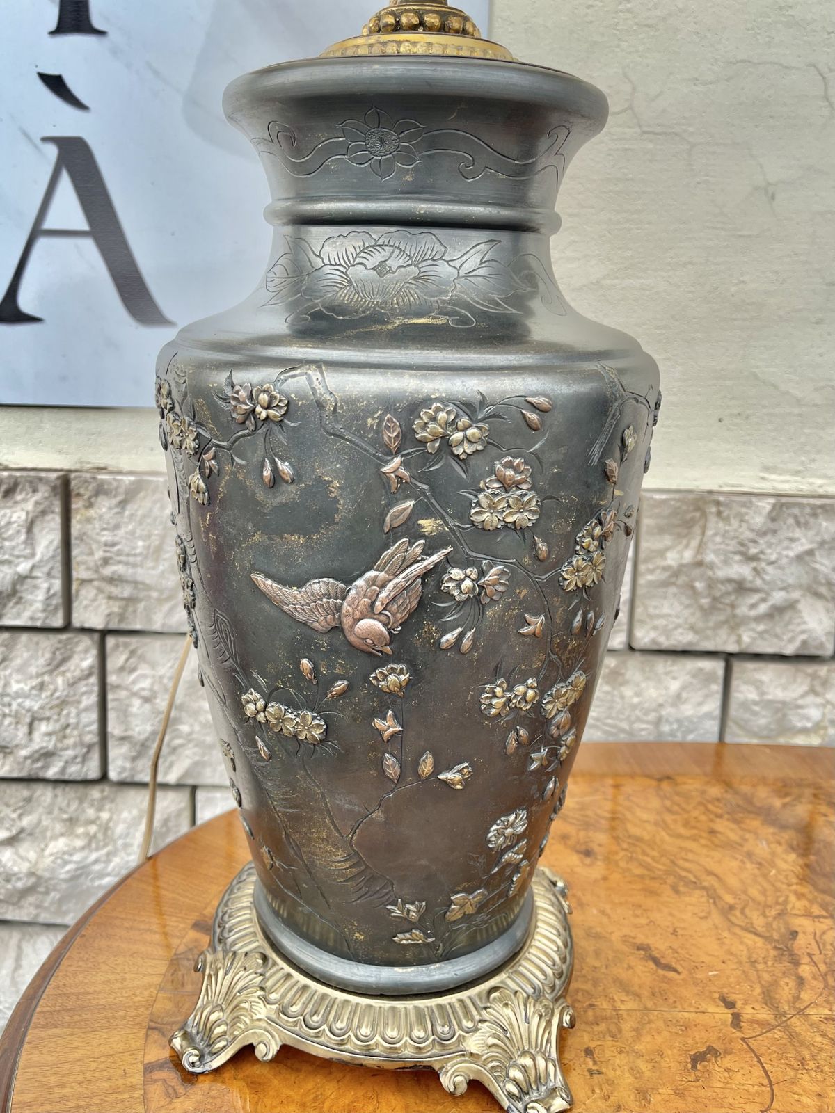 Pair Of Japanese Meiji Period Bronze Inlaid Table Lamps. photo 5546.0