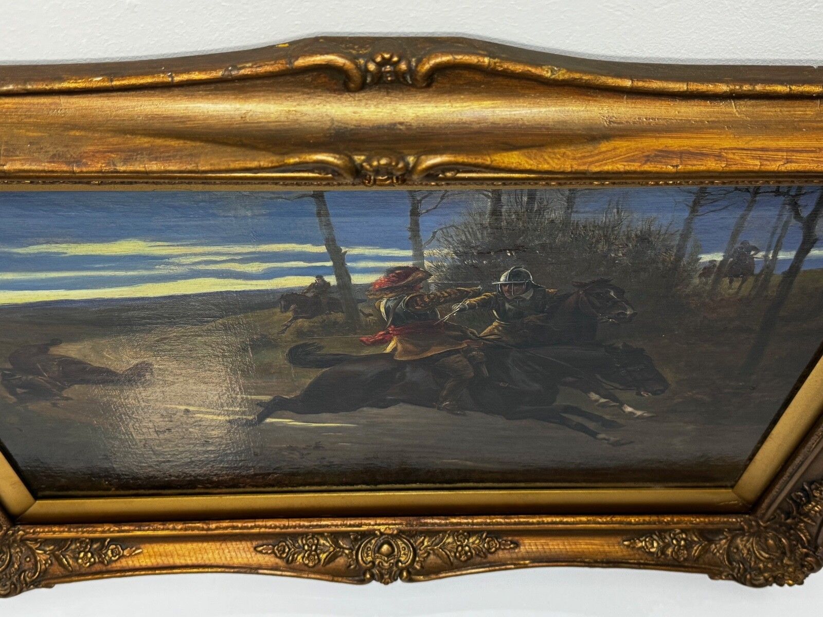 19th Century Oil Painting Civil War Royalist Pursued By Roundheads Escape From Worcester 1651 Gilt Framed photo buy