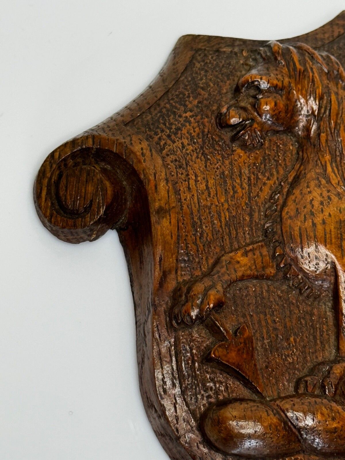 19th Century Pugin Design Carved Tiger Oak Heraldic Lion Shield Crest Sculpture photo 3900.0