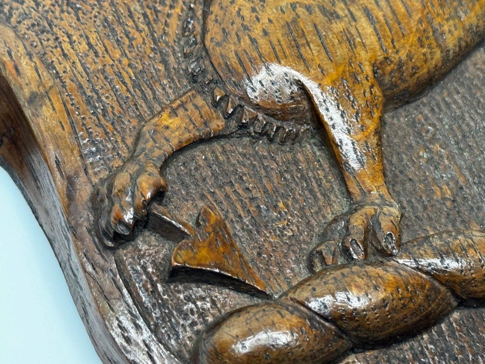 photo buy 19th Century Pugin Design Carved Tiger Oak Heraldic Lion Shield Crest Sculpture