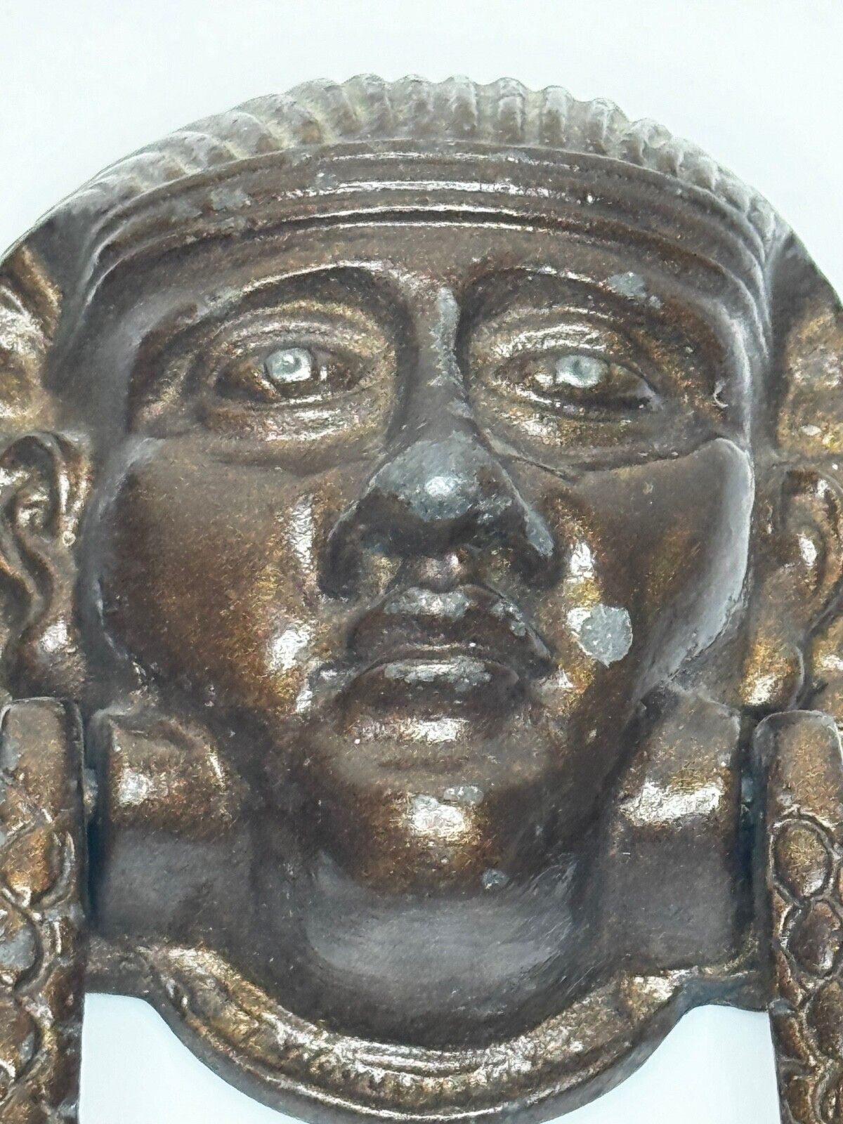 photo for sale Pair Antique Neoclassical 19th Century Egyptian Sphinx Mask Bronze Door Knockers