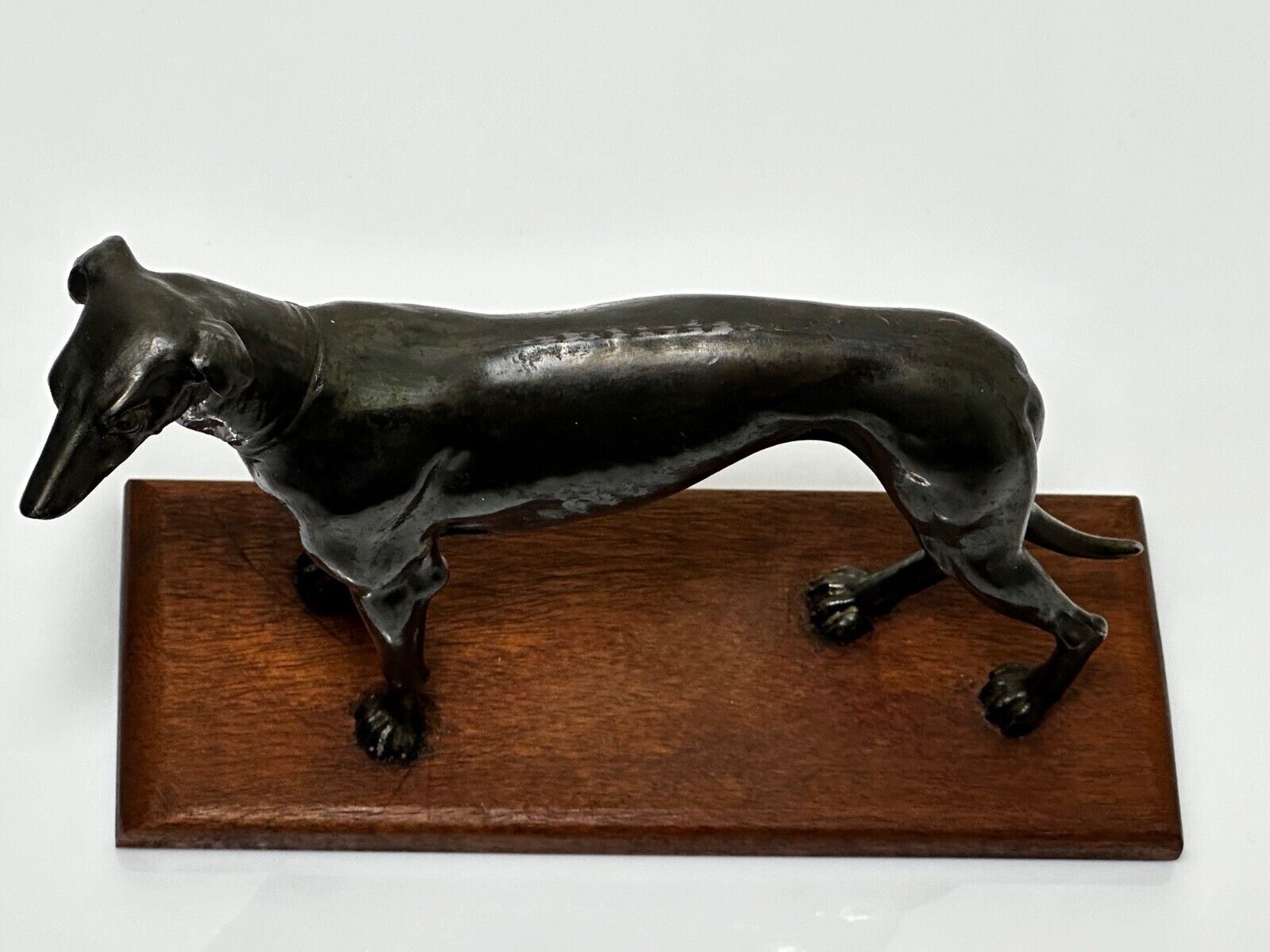 Small British Art Deco Sporting Prized Racing Greyhound Stud Bronze Sculpture photo buy