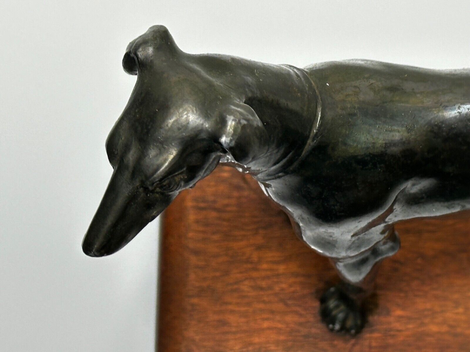 Small British Art Deco Sporting Prized Racing Greyhound Stud Bronze Sculpture photo vintage