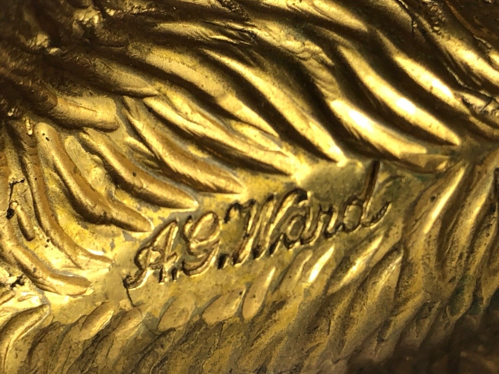 895.0 Antique Art Deco Gilt Bronze Spitz Dog Animal Car Mascot Signed A G Ward photo